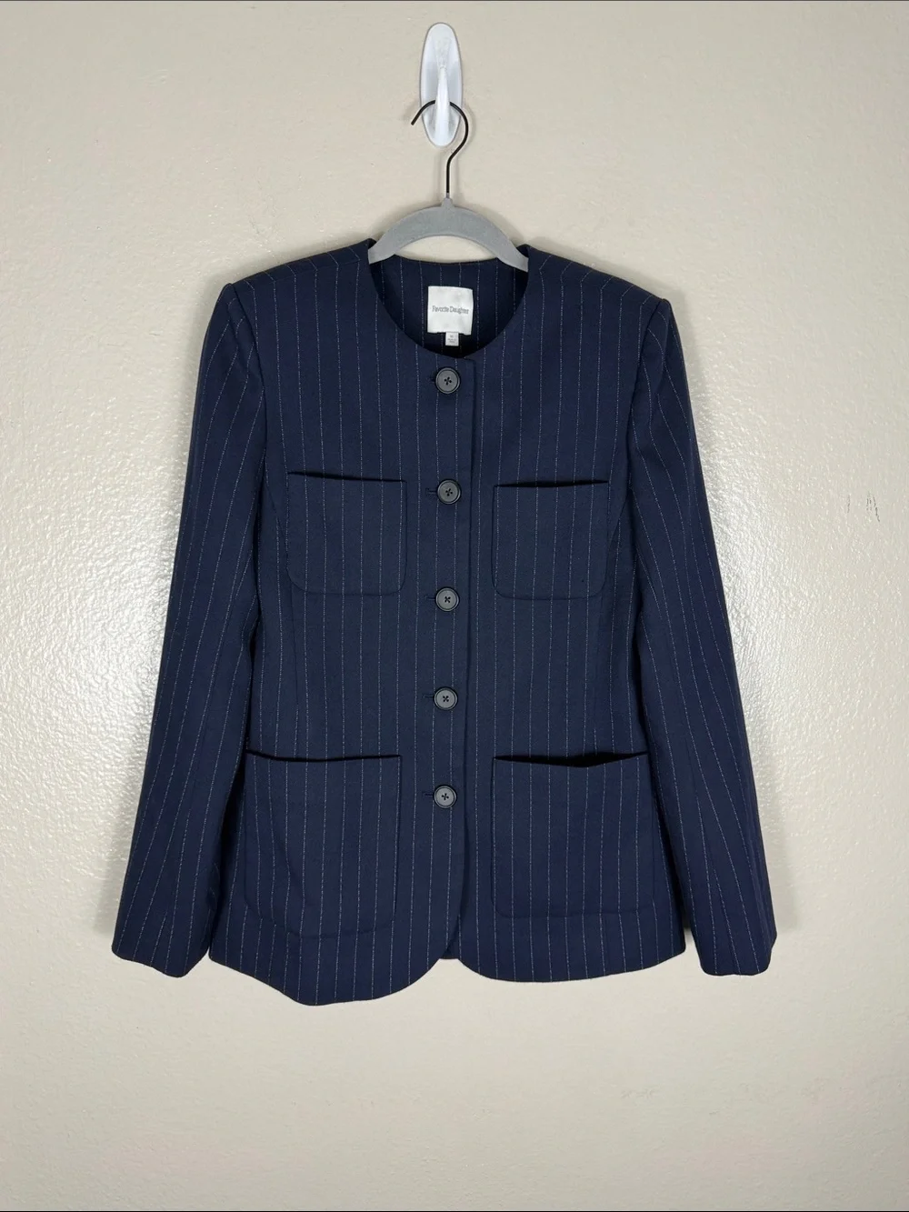 Favorite Daughter The Busy Woman Jacket in Navy Pinstripe